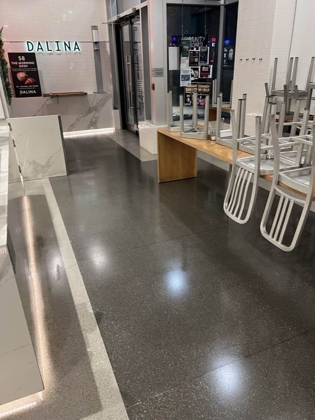 Restaurant dining area with a freshly finished floor